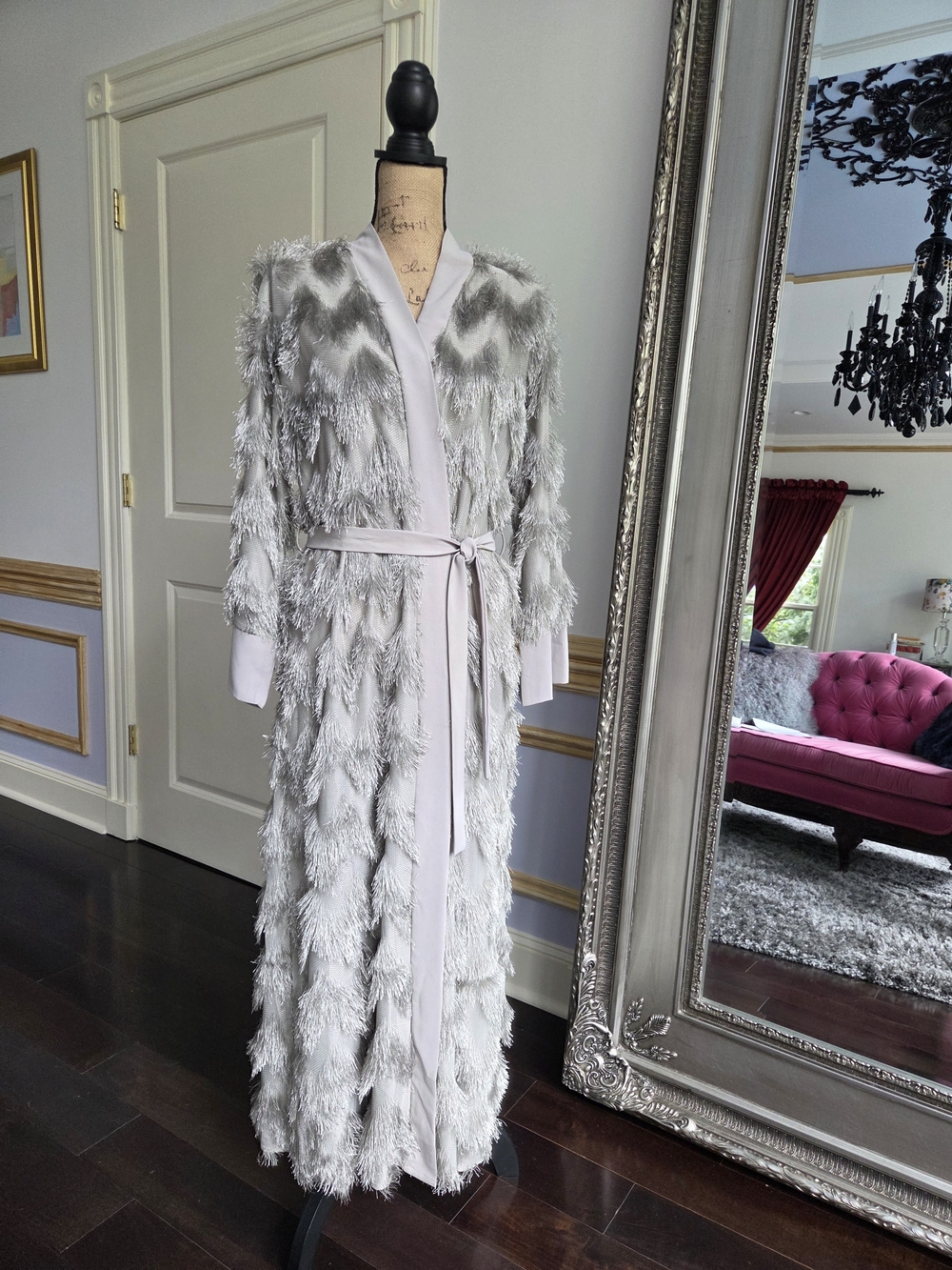 Anthropologie X Cherry Koko Silver Fringe Maxi Robe / Duster S/M